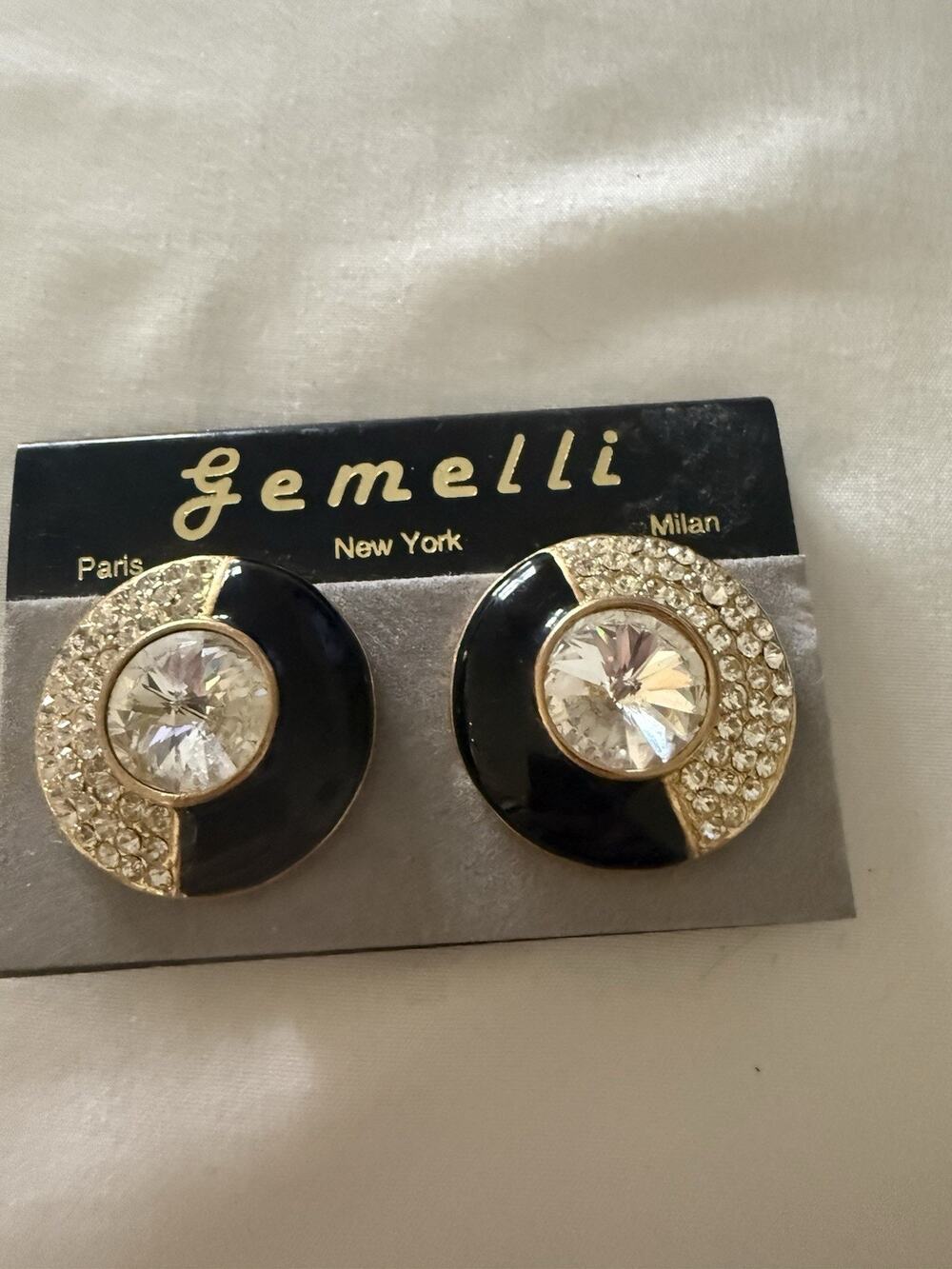 GEMELLI Clip-on Earrings Gold Tone Faux Pearl & Rhinestone NWT